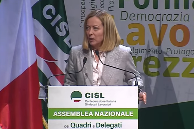 Giorgia Meloni all’Assemblea nazionale della Cisl: “Superare la visione conflittuale di alcuni sindacati”