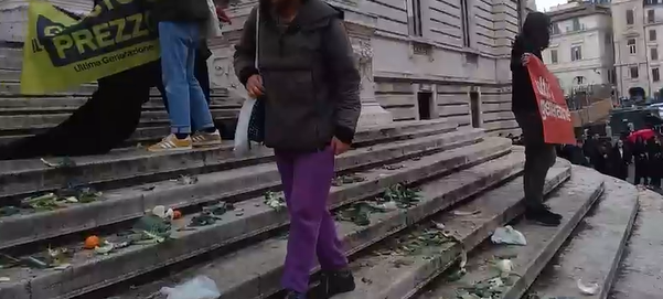 Blitz di Ultima Generazione a Montecitorio: ortaggi sulla scalinata contro la grande distribuzione