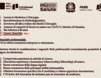 Bando per soli uomini: bufera sul Policlinico universitario di Messina (e il tema è la prevenzione del tumore al seno…)