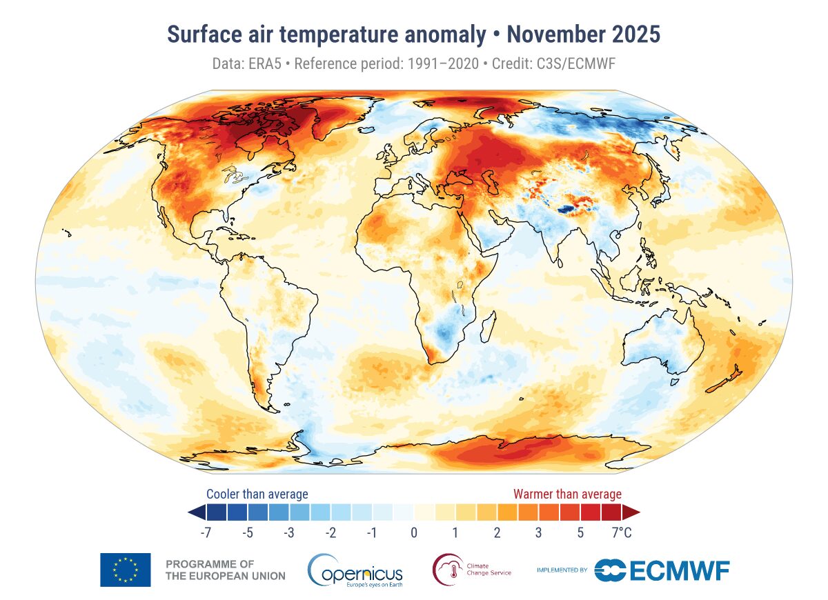 Novembre 2025: il terzo mese più caldo di sempre in un anno che supera la soglia critica climatica