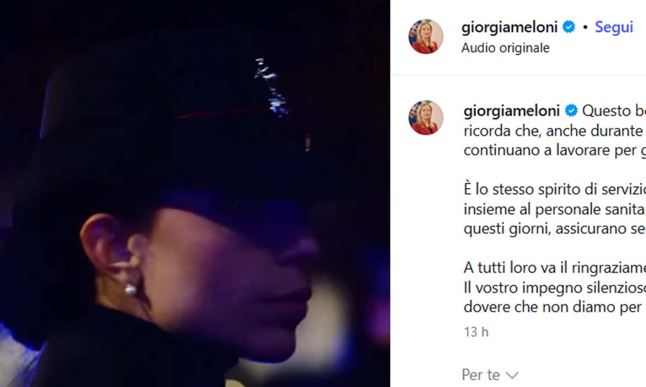 Giorgia Meloni commenta un video dei Carabinieri e ringrazia le Forze dell’Ordine per le Feste