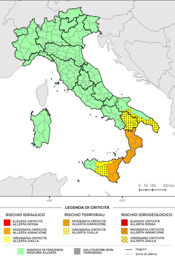 Allerta meteo arancione al Sud: Calabria e Sicilia sotto piogge intense e rischio frane