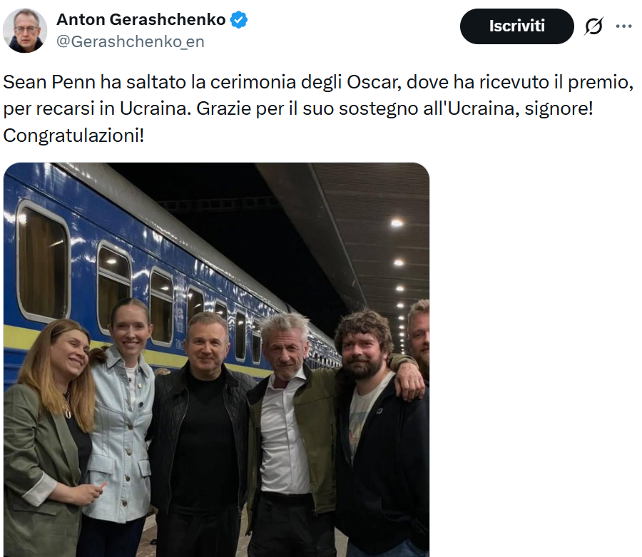 Sean Penn vince l’Oscar 2026 ma non si presenta: è a Kiev per sostenere l'Ucraina