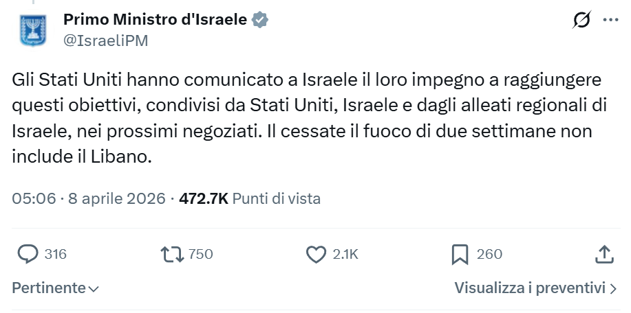 Trump ferma la guerra, Netanyahu no: "Libano escluso dalla tregua"