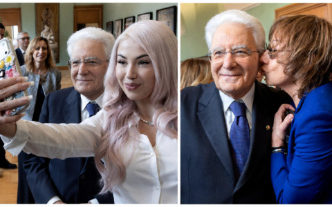 Mattarella accoglie gli artisti della Siae al Quirinale ed è subito show. Virale il bacio di Gianna Nannini