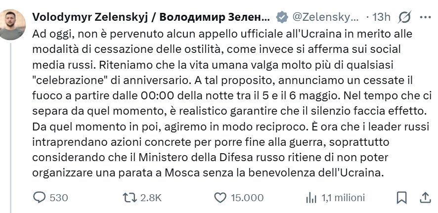 Massiccio attacco contro la Russia a poche ore dalla tregua annunciata dall'Ucraina