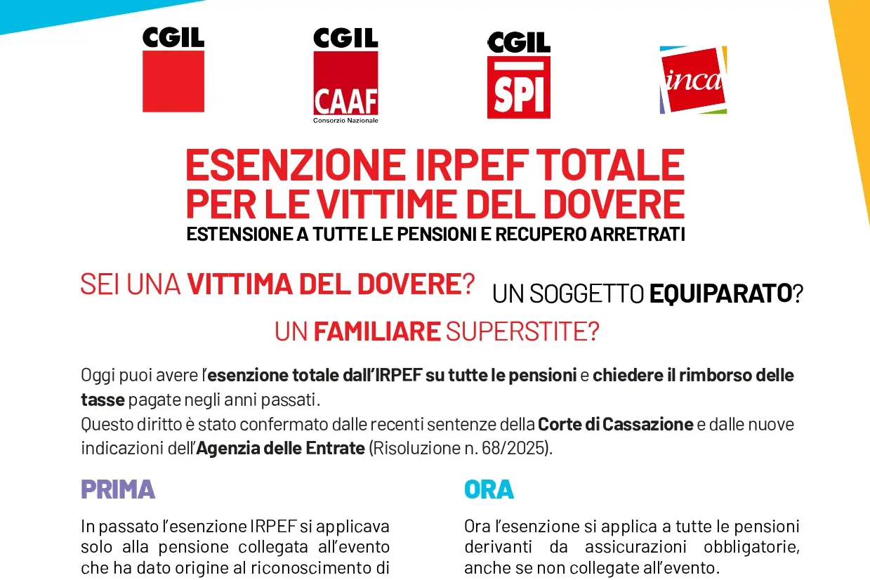 Irpef, novità 2026: tutte le pensioni delle vittime del dovere saranno esentate
