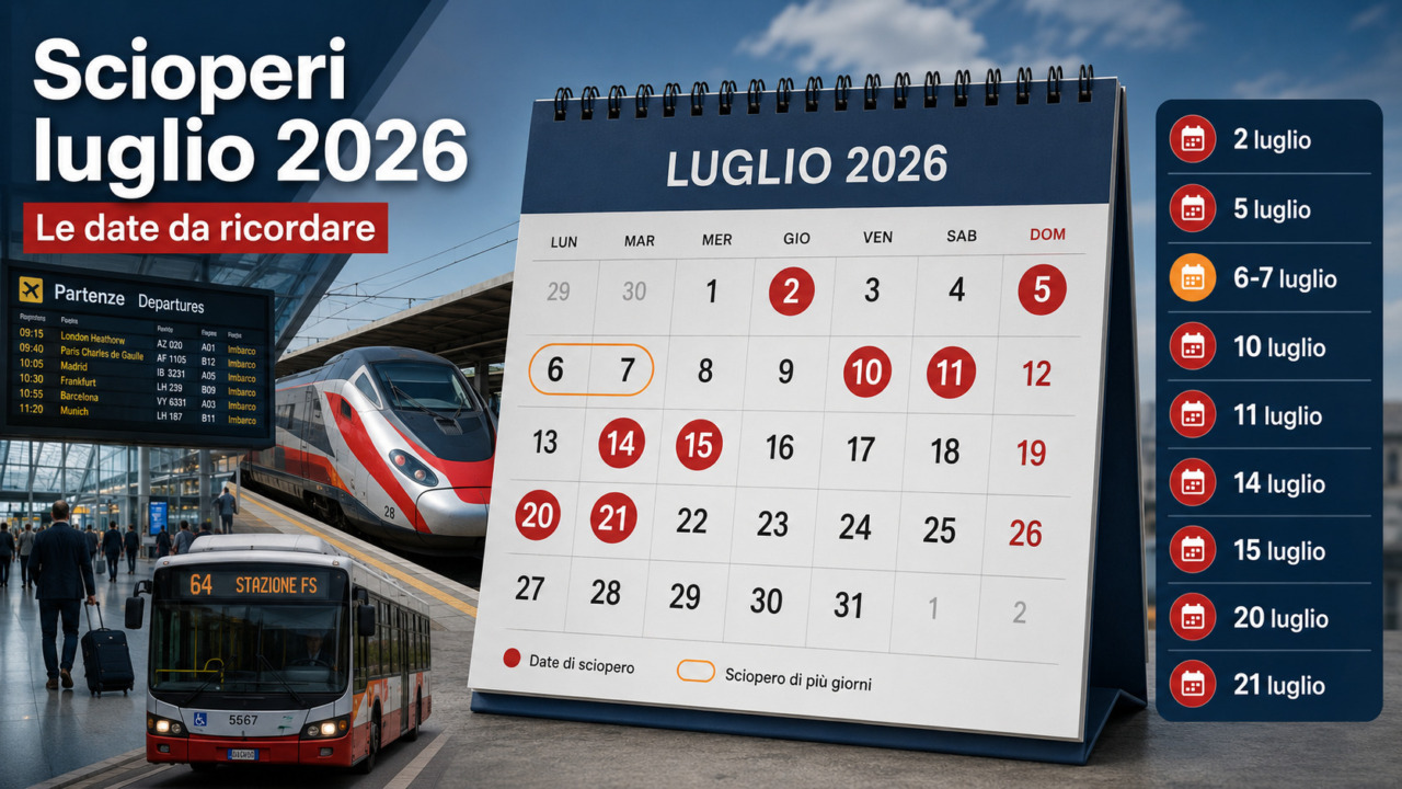 Il calendario degli scioperi a luglio 2026: aerei, treni e mezzi pubblici a rischio
