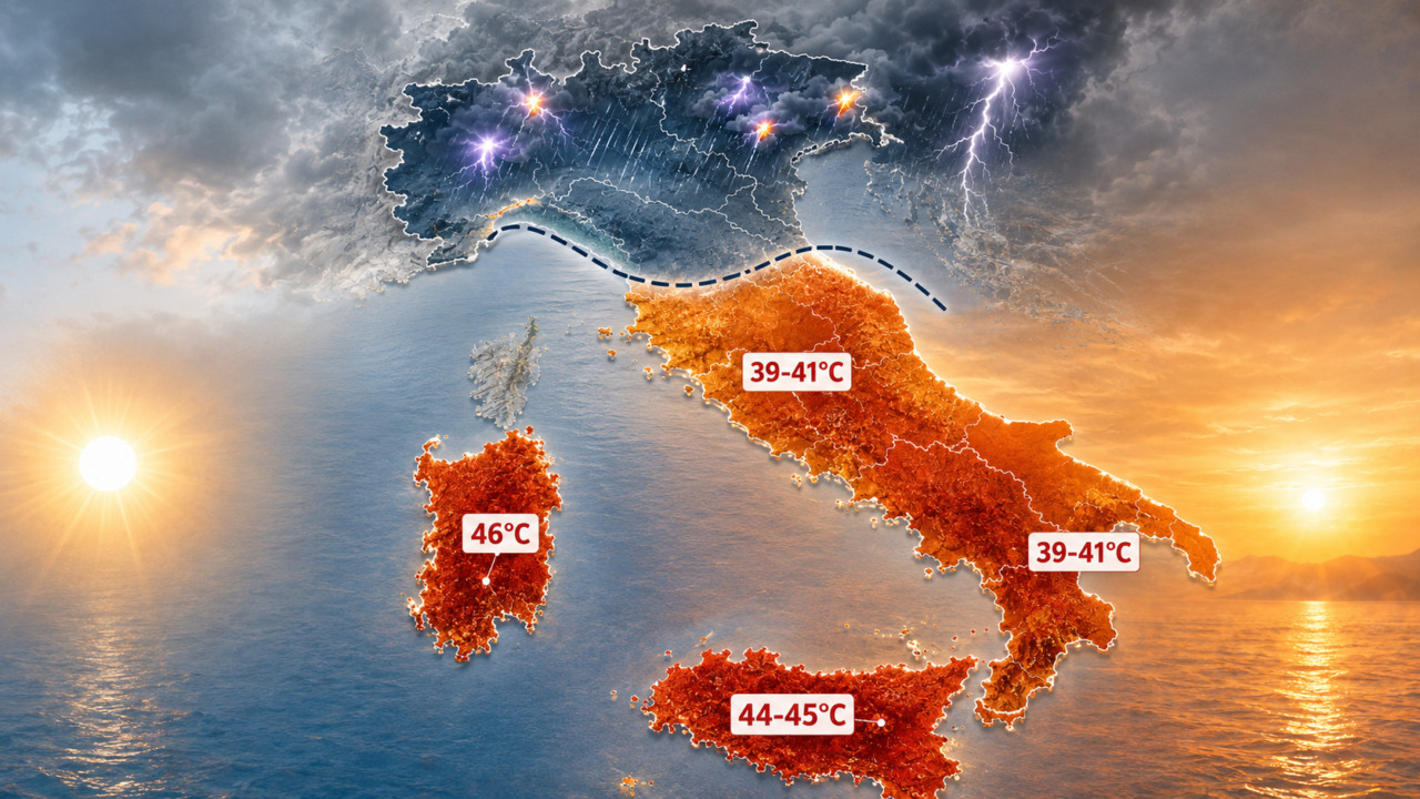 Caldo estremo e nubifragi, domani picchi fino a 46 gradi. Quando (e dove) inizia la tregua