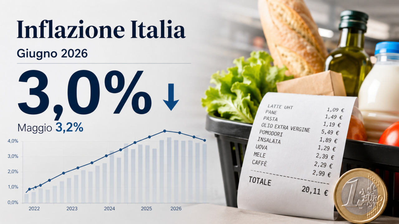 L’inflazione scende al 3% a giugno in Italia, lieve calo secondo l’Istat
