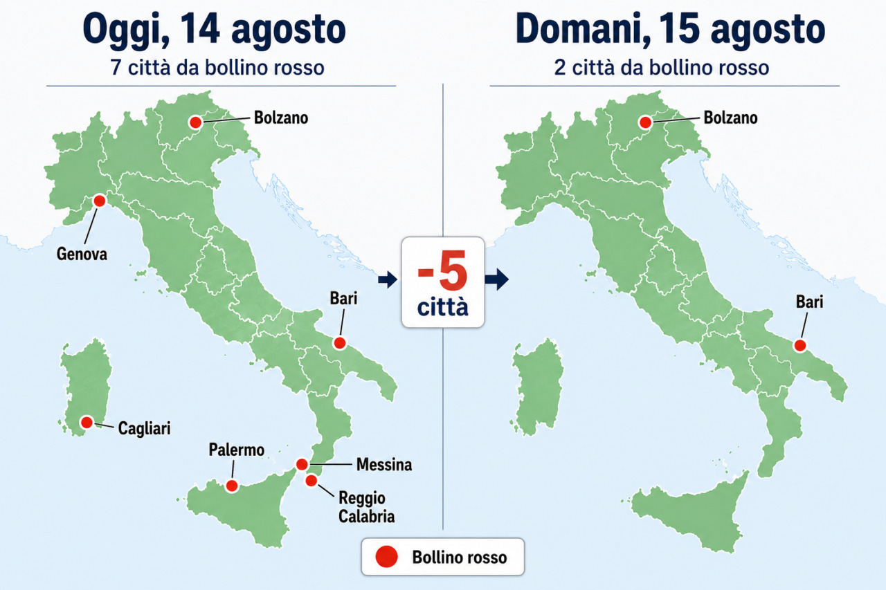 Oggi “solo” sette città da bollino rosso, domani restano solo le maglie nere Bolzano e Bari
